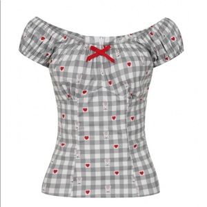 HellBunny Hopper Heart Pinup Peasant Blouse